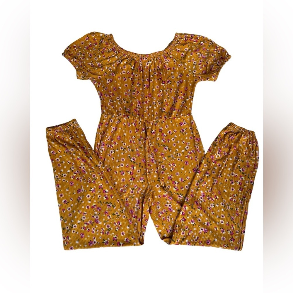 Charming Mustard Floral Kids Jumpsuit - Picture 1 of 9